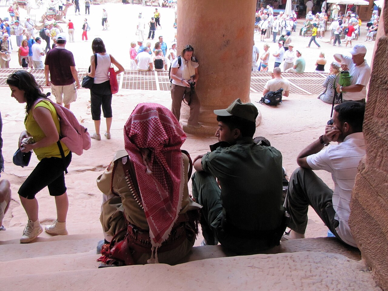 Visitors at the Treasury in Petra, Jordan