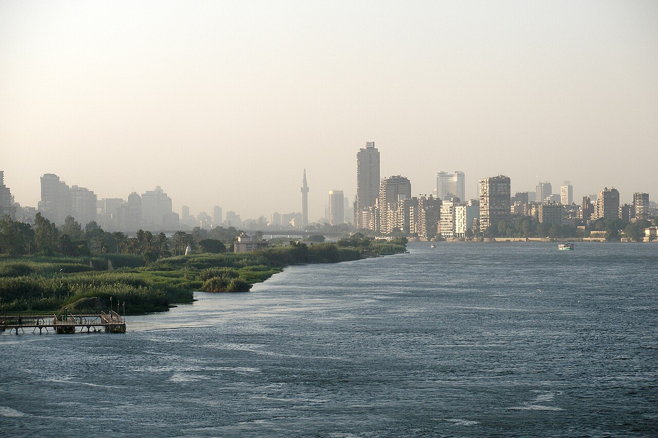 A panoramic view of Cairo's skyline beyond the Nile River
