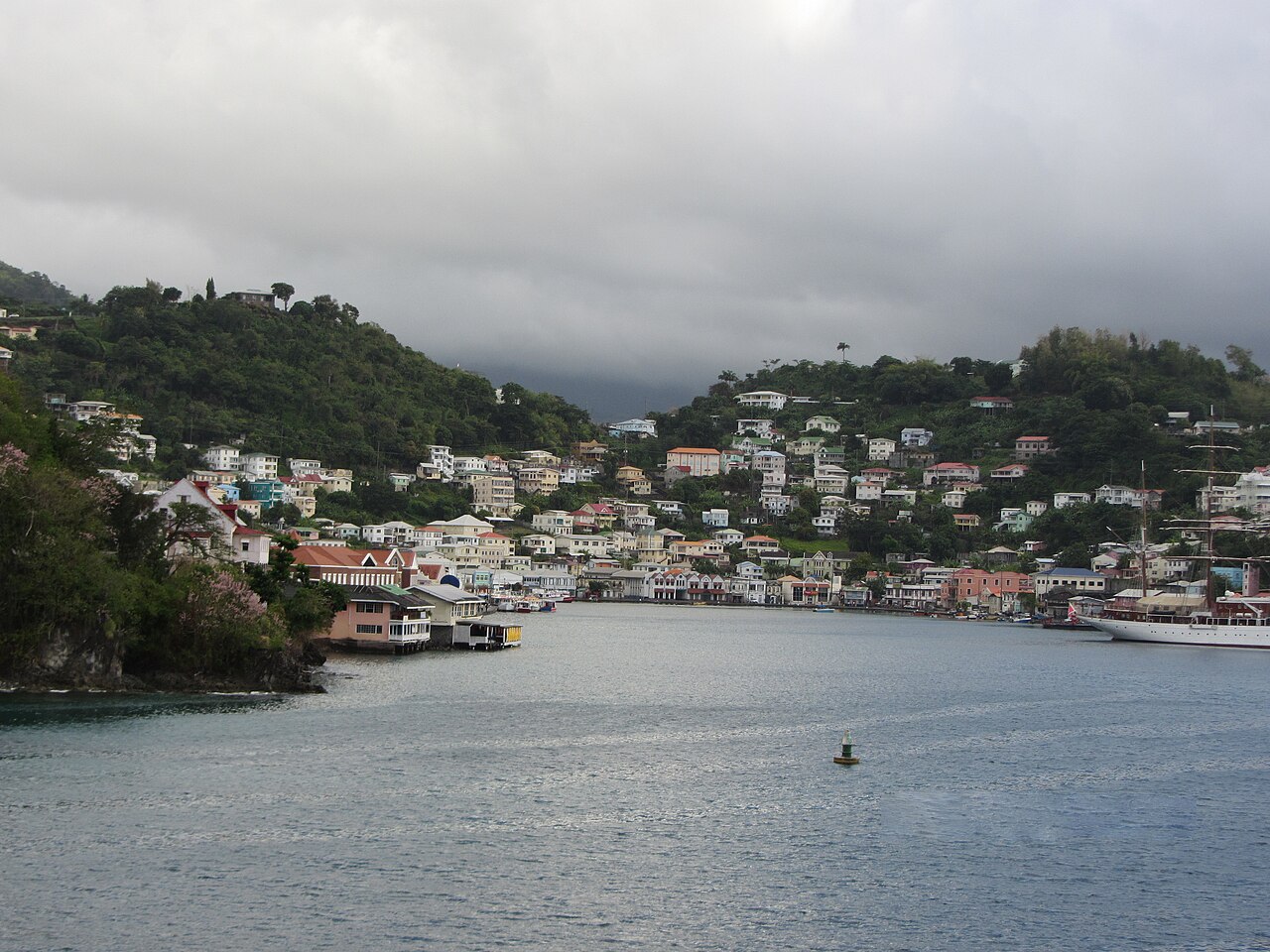 Buildings around the Carenage in St. George's, Grenada