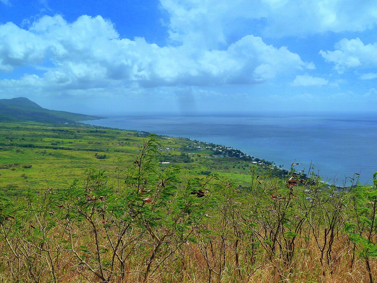 Green hills and coastline seen from Brimstone Hill Fortress National Park