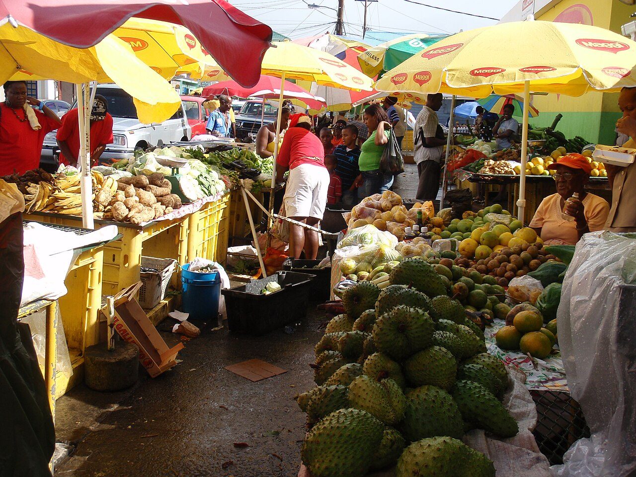 Produce stalls at the market in Roseau, Dominica