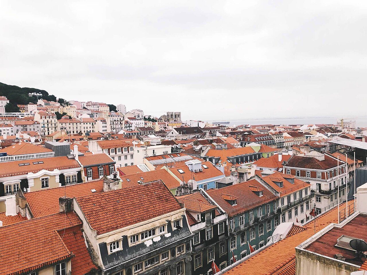Red rooftops and streets in Lisbon