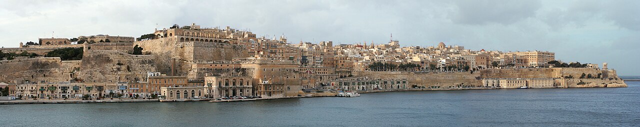 A wide panorama of Valletta and its harbour, seen from Senglea, Malta