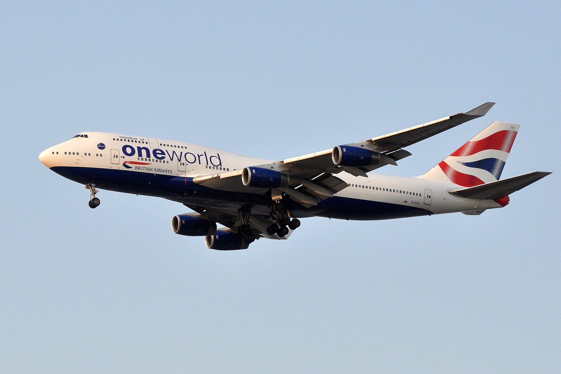 A British Airways Boeing 747 painted in oneworld livery on the ground at Vancouver International Airport