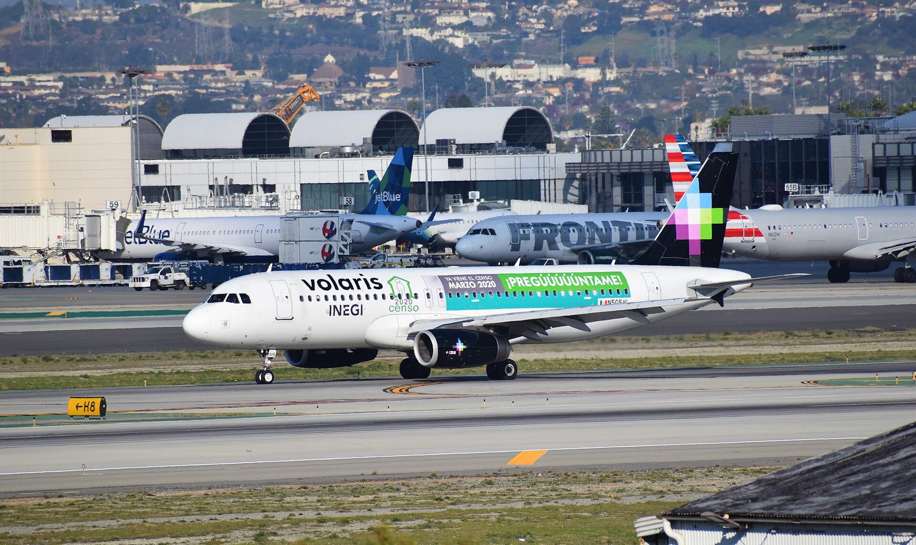 A Volaris Airbus A320 on the ground at Los Angeles International Airport