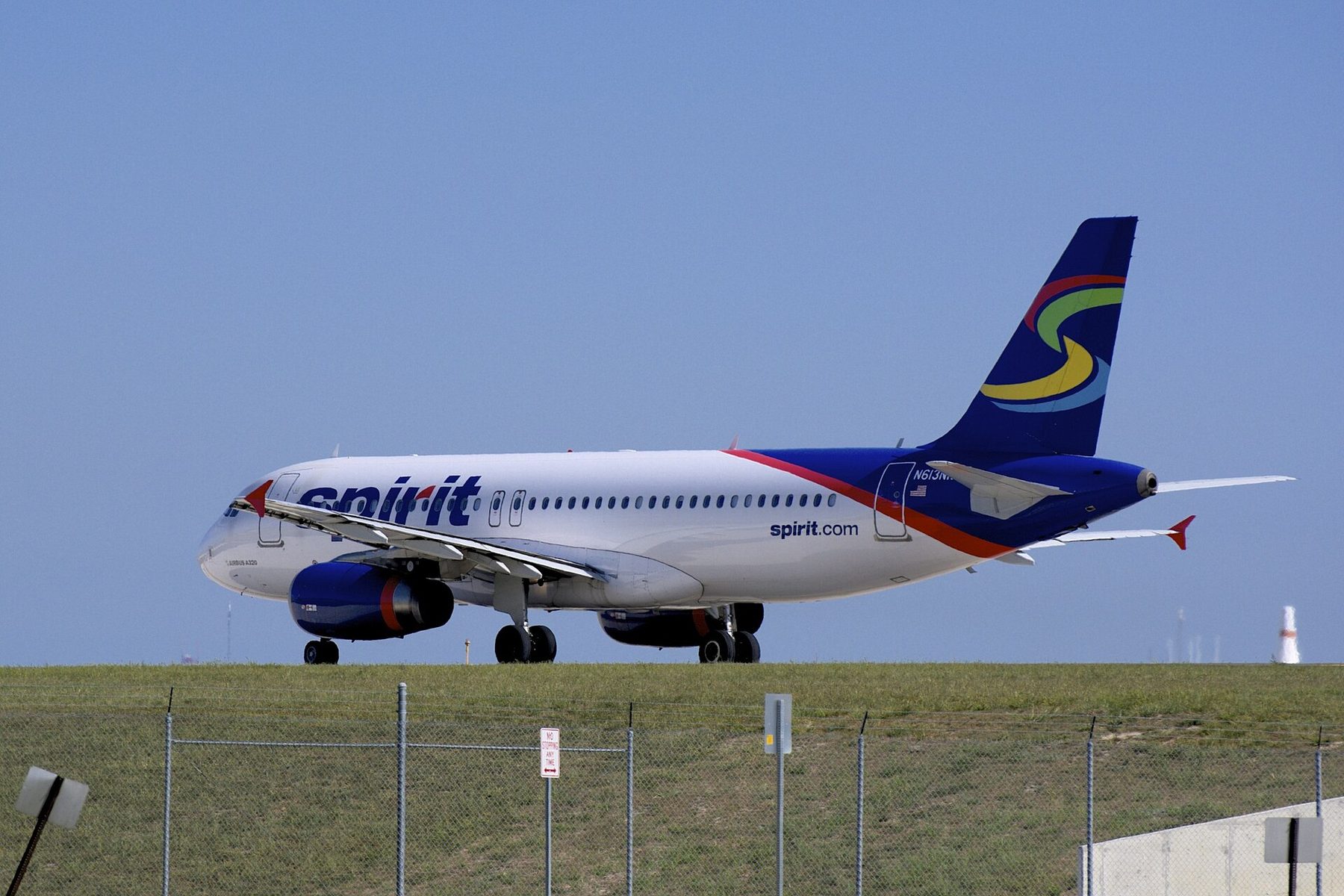 A Spirit Airlines Airbus A320-200, registration N613NK, taxiing at Baltimore-Washington International Airport