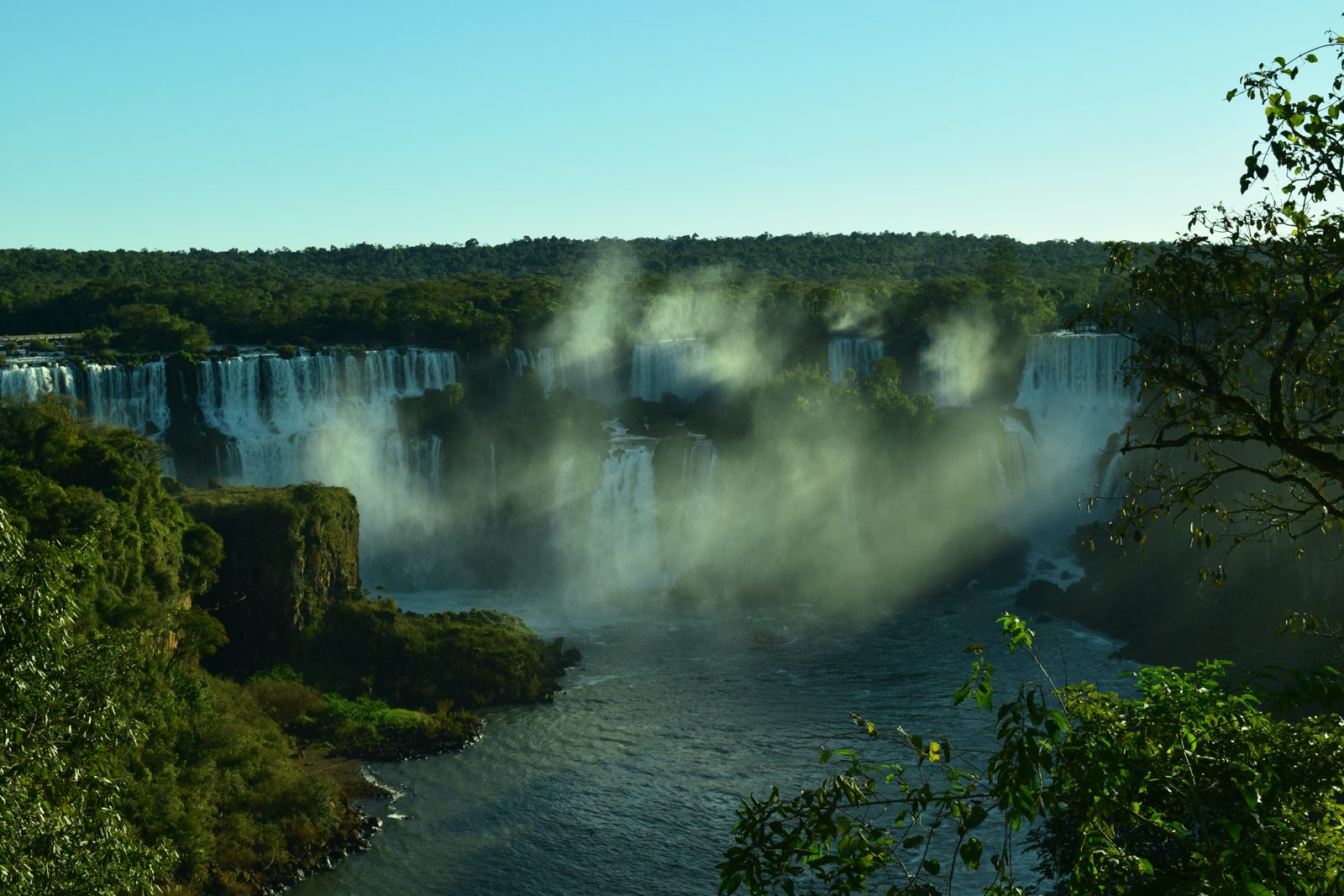 Iguaçu Falls seen from the Brazilian national park side, with forest around the cascades