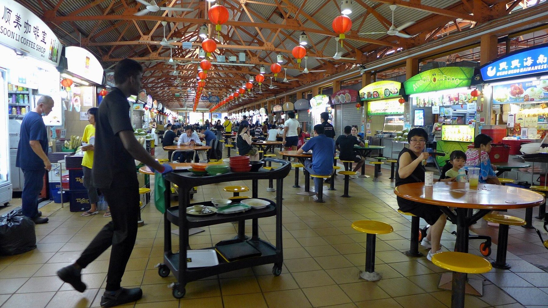 Interior of Maxwell Food Centre in Chinatown, Singapore