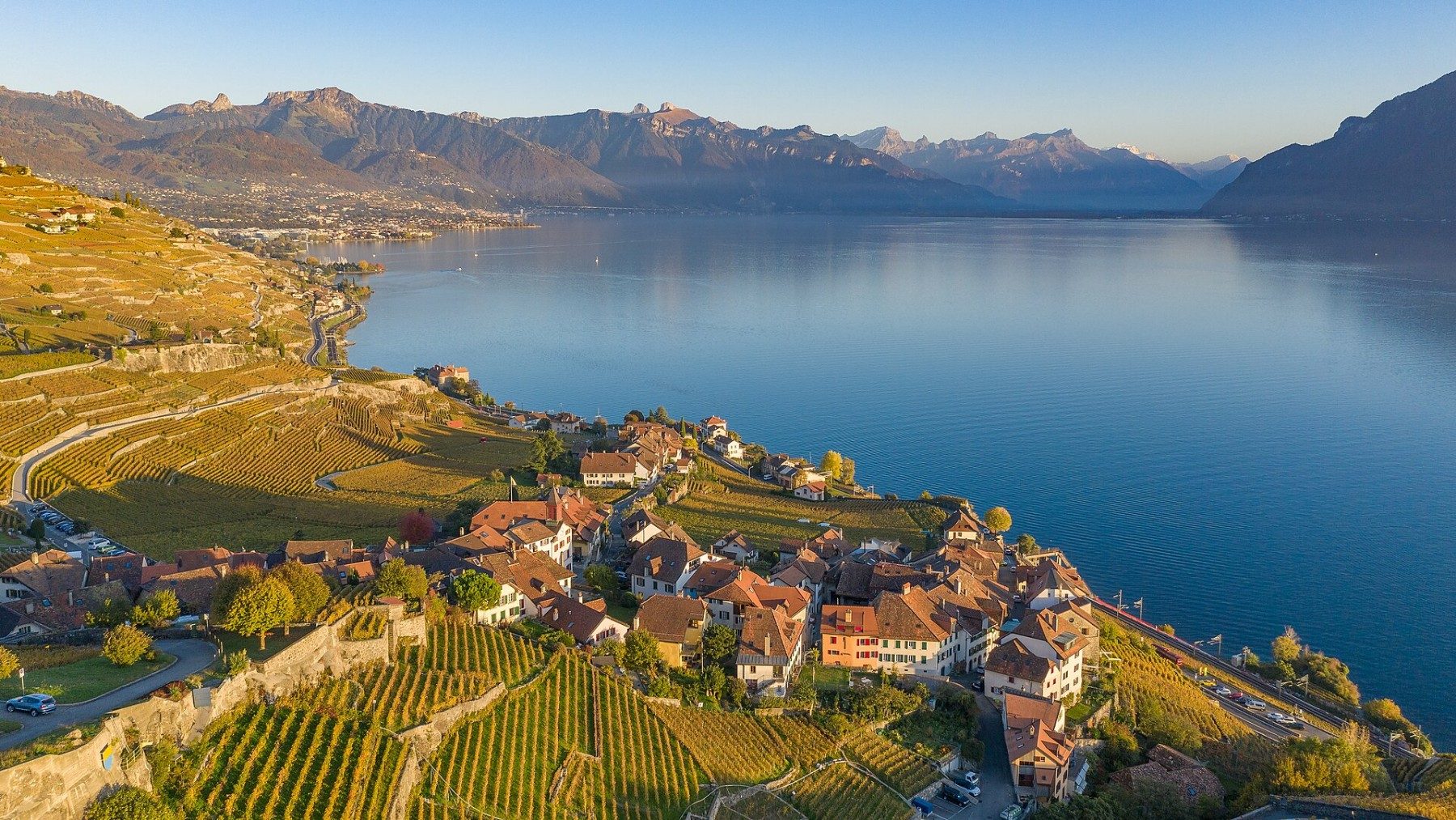 Terraced vineyards above Lake Geneva in Lavaux